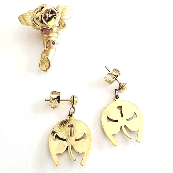 AVON Vintage Irish Shamrock & Angel Brooch Earrings Set - Picture 9 of 9